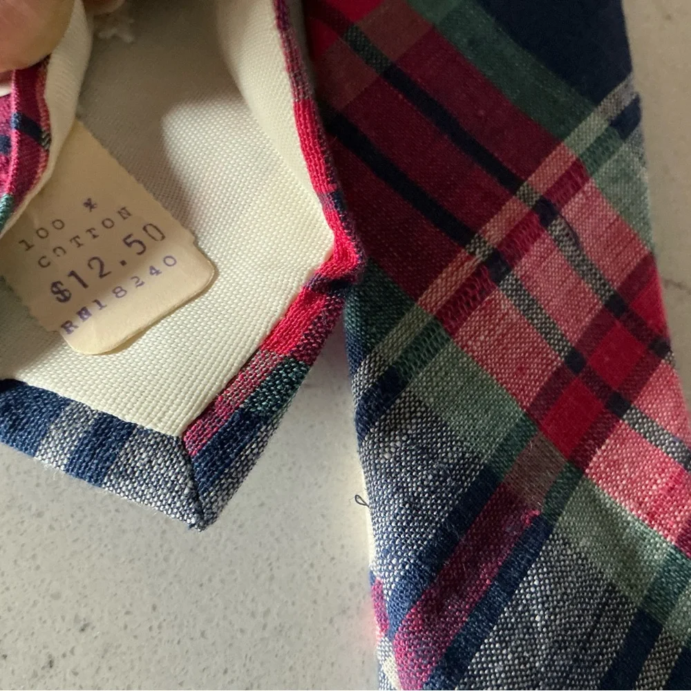 Vintage Guy Laroche Cravate cotton tartan madras neck tie made in USA